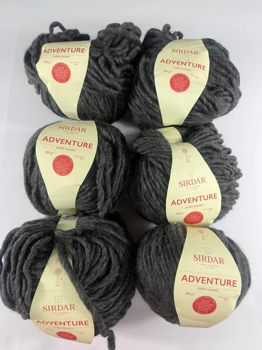 Lot of 6 Sirdar Adventure Super Chunky Yarn 200g Mineral Haze 104 Charcoal Gray